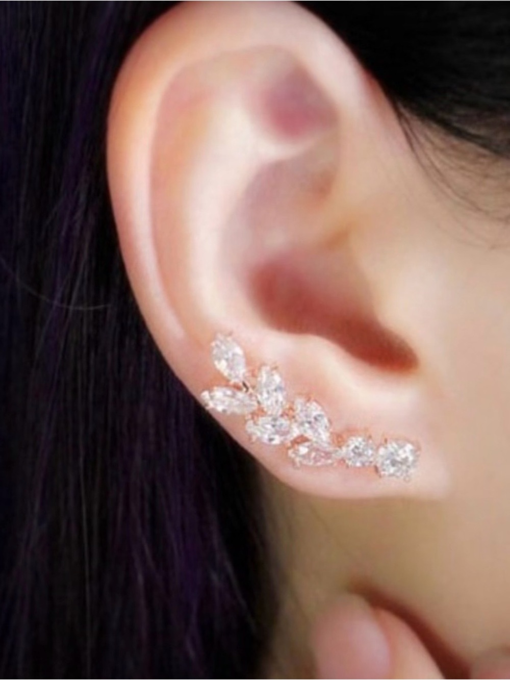 Rose Gold Crystal Vine Climber Earrings